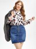 Leopard Ruffle Cuff Blouse and Flap Pockets Blazer Plus Size Outfits -  