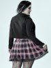 Multi-zip Short Jacket and Plaid Lace Up Mini Pleated Skirt Gothic Outfit -  