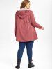 Hooded Lace Panel Drawstring Zipper Coat and Cutout Tee Plus Size Outfit -  