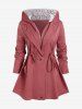 Hooded Lace Panel Drawstring Zipper Coat and Cutout Tee Plus Size Outfit -  