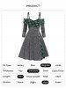 Cold Shoulder Plaid Print Panel Space Dye Knit A Line Dress -  