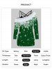Ensemble de Haut de Noël Croisé à Imprimé Flocon de Neige à Manches Longues à Col Oblique et de Camisole Simple - Vert profond XL