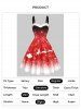 Robe de Noël à Bretelle à Imprimé Cerf et Flocon de Neige en Fausse Fourrure - Rouge M