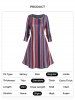Vertical Striped Print Long Sleeve A Line Mini Dress -  