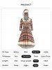 Ethnic Style Printed Faux Fur Lace Up Textured Panel A Line Midi Hooded Dress -  