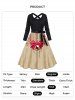 Christmas Bell Bowknot Beaded Pattern Belted Crisscross Long Sleeve A Line Midi Dress -  