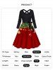 Vintage Christmas Ball Print Bowknot Belted Crisscross Long Sleeve A Line Midi Dress -  