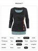 Plus Size Space Dye Contrast Colorblock Mock Button Faux Twinset T Shirt -  
