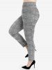 Pantalon en Jacquard Moulant à Carreaux à Taille Haute de Grande Taille avec Poche - Gris L | US 12