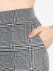 Pantalon en Jacquard Moulant à Carreaux à Taille Haute de Grande Taille avec Poche - Gris L | US 12
