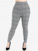 Pantalon en Jacquard Moulant à Carreaux à Taille Haute de Grande Taille avec Poche - Gris L | US 12