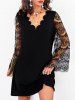 Plus Size Lace Bell Sleeve Scalloped A Line Dress -  