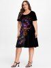 Plus Size Valentines 3D Sparkles Heart Printed Short Sleeves A Line Dress -  