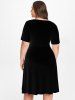 Plus Size Valentines 3D Sparkles Heart Printed Short Sleeves A Line Dress -  