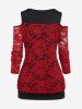 Plus Size Valentine Day Floral Lace Overlay Cold Shoulder Draped Top -  