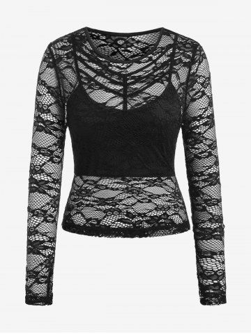 Gothic Strappy Camisole and Sheer Lace Top Set