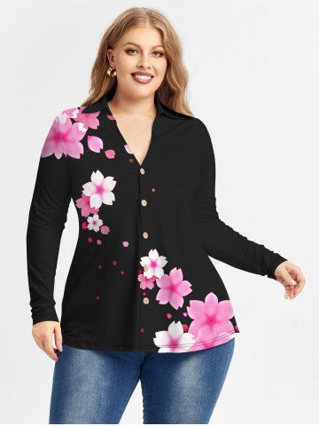 Plus Size Floral Print Shirt - LIGHT PINK - 5X | US 30-32