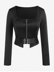 Haut Court Gothique Bouclé Zip en Avant à Col Carré - Noir 1X | US 14-16