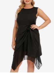 Robe de Cocktail Haute-Bas sans Manches à Panneau en Tulle Grande Taille - Noir 1XL