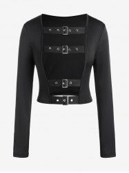 Gothic Buckled Grommets Cutout Crop Top -  
