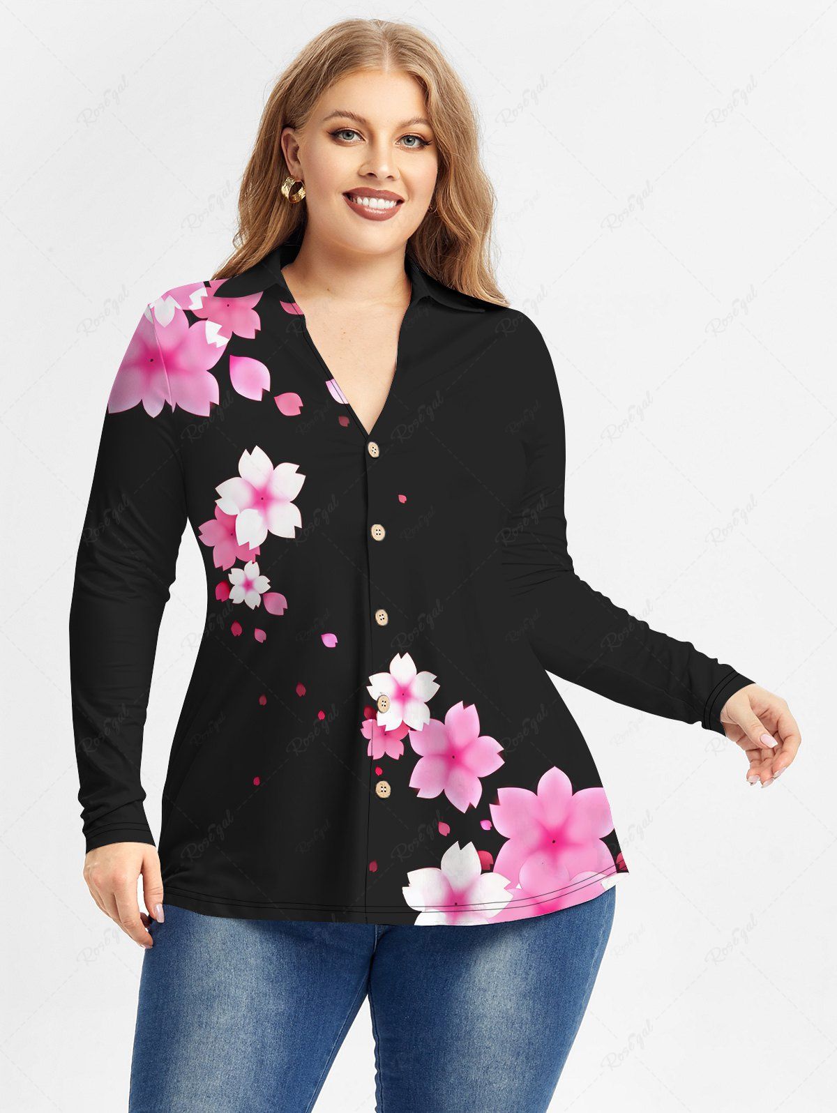 Cheap Plus Size Floral Print Shirt  