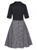 Plaid Houndstooth Pattern Self Belted Short Sleeve High Waisted A Line Mini Dress -  