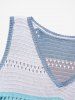 Contrast Colorblock Hollow Out Slit Hem V Neck Knit Vest -  