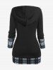 Plus Size Hooded Ruched Plaid T-shirt -  