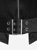 Gothic Square Collar Piping Zip Front Buckled Crop Top -  
