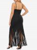 Robe de Soirée Moulante à Bretelle à Dos Nu de Grande Taille à Frange - Noir 4XL
