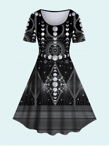 Gothic Moon Sun Geo Print A Line Dress - BLACK - M | US 10