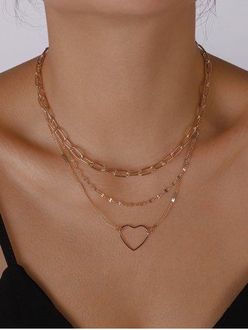Layered Hollow Out Heart Pendant Choker Necklace - GOLDEN
