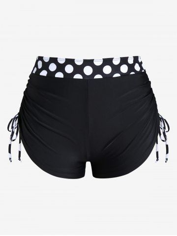 Plus Size Polka Dot Halter Twist Cinched Ruched Boyshorts Tankini Swimsuit