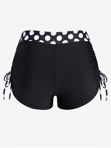 Plus Size Polka Dot Halter Twist Cinched Ruched Boyshorts Tankini Swimsuit