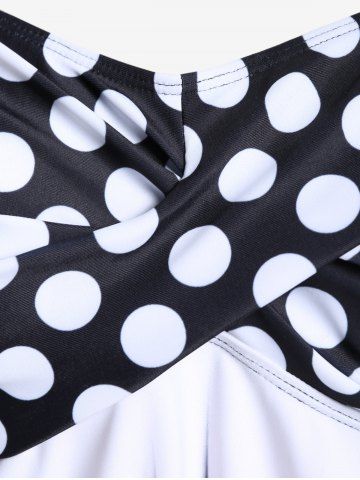 Plus Size Polka Dot Halter Twist Cinched Ruched Boyshorts Tankini Swimsuit