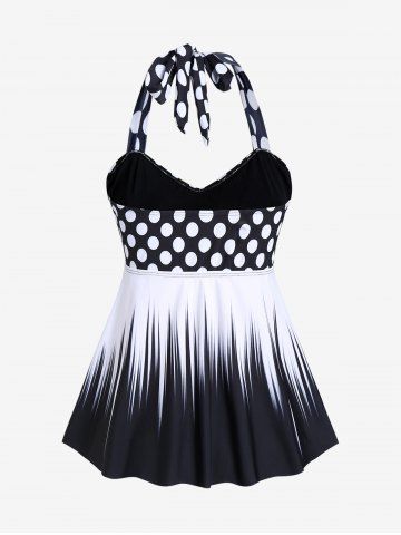Plus Size Polka Dot Halter Twist Cinched Ruched Boyshorts Tankini Swimsuit