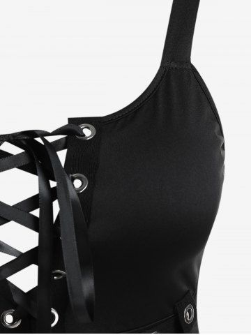 Plus Size Lace Up Grommets Fit and Flare Dress