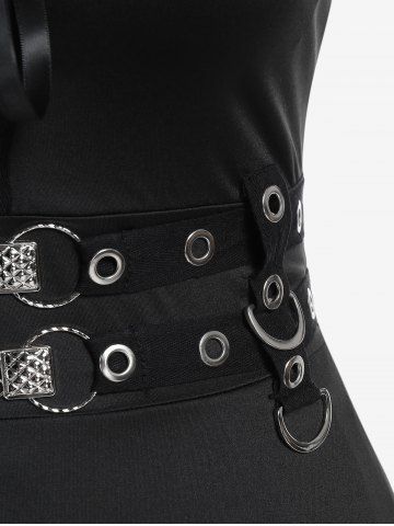 Plus Size Lace Up Grommets Fit and Flare Dress