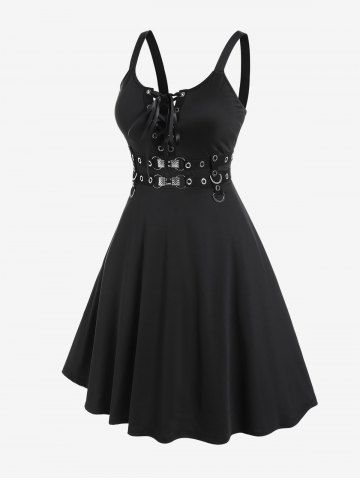 Plus Size Lace Up Grommets Fit and Flare Dress