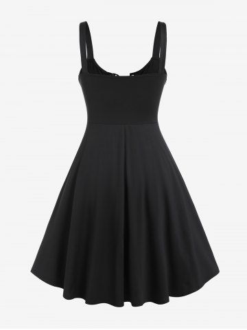 Plus Size Lace Up Grommets Fit and Flare Dress