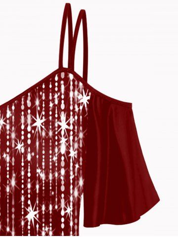 Plus Size Cold Shoulder Glitter Print T-shirt