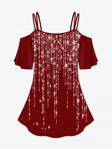 Red sequin cheap cold shoulder top