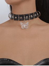 Collier Ras-de-Cou avec Pendentif Cercle en D et Papillon Style Gothique - Noir 