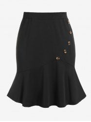 Plus Size Flounce High Waisted Mermaid Skirt with Buttons -  