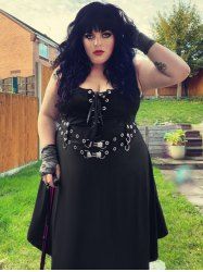 Gothic Lace Up Grommets Fit and Flare Dress - 4x | Us 26-28 