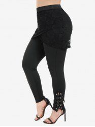 Plus Size Lace Panel Lace-up Skirted Pull On Pants -  