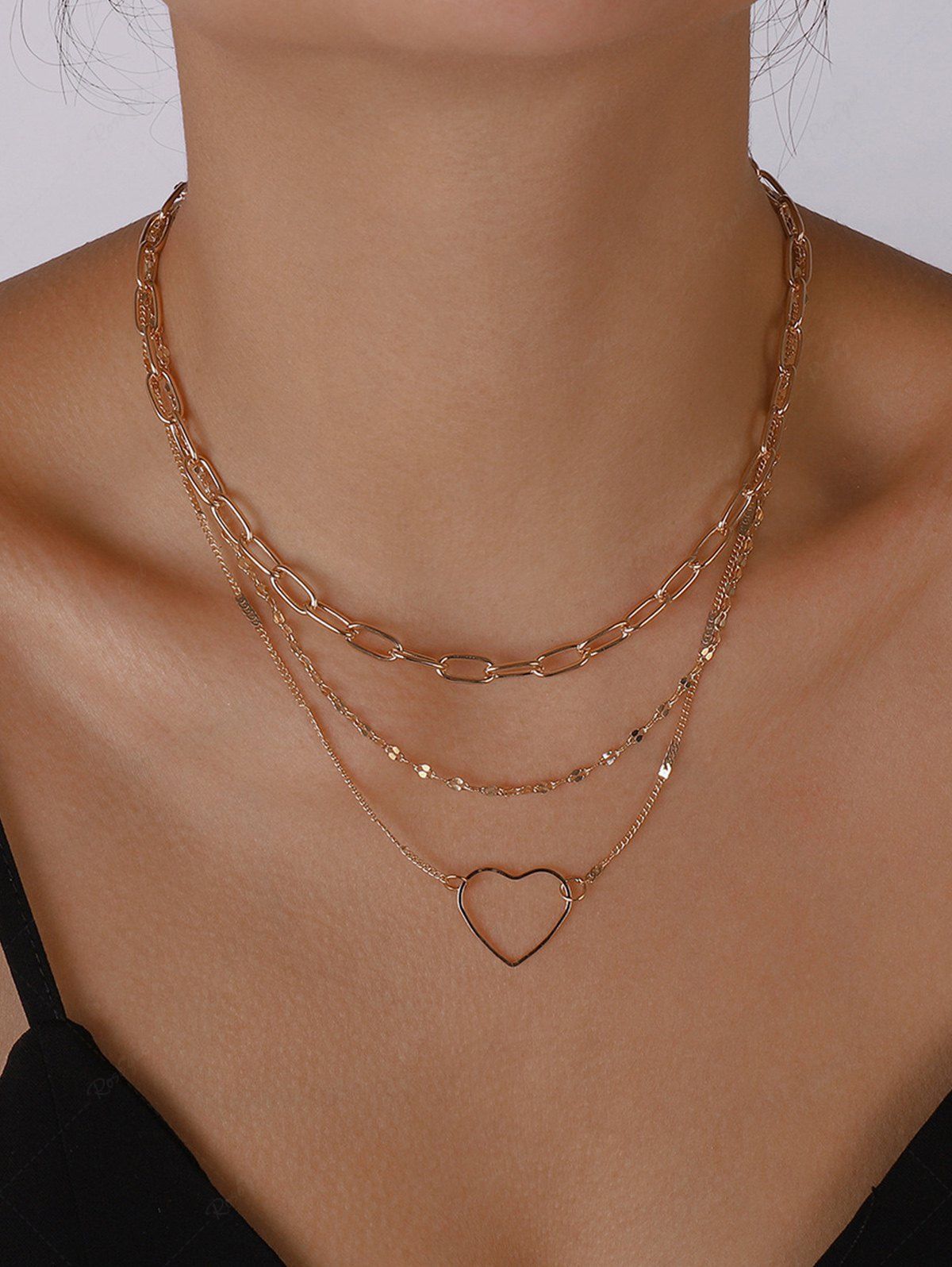 Fancy Layered Hollow Out Heart Pendant Choker Necklace  