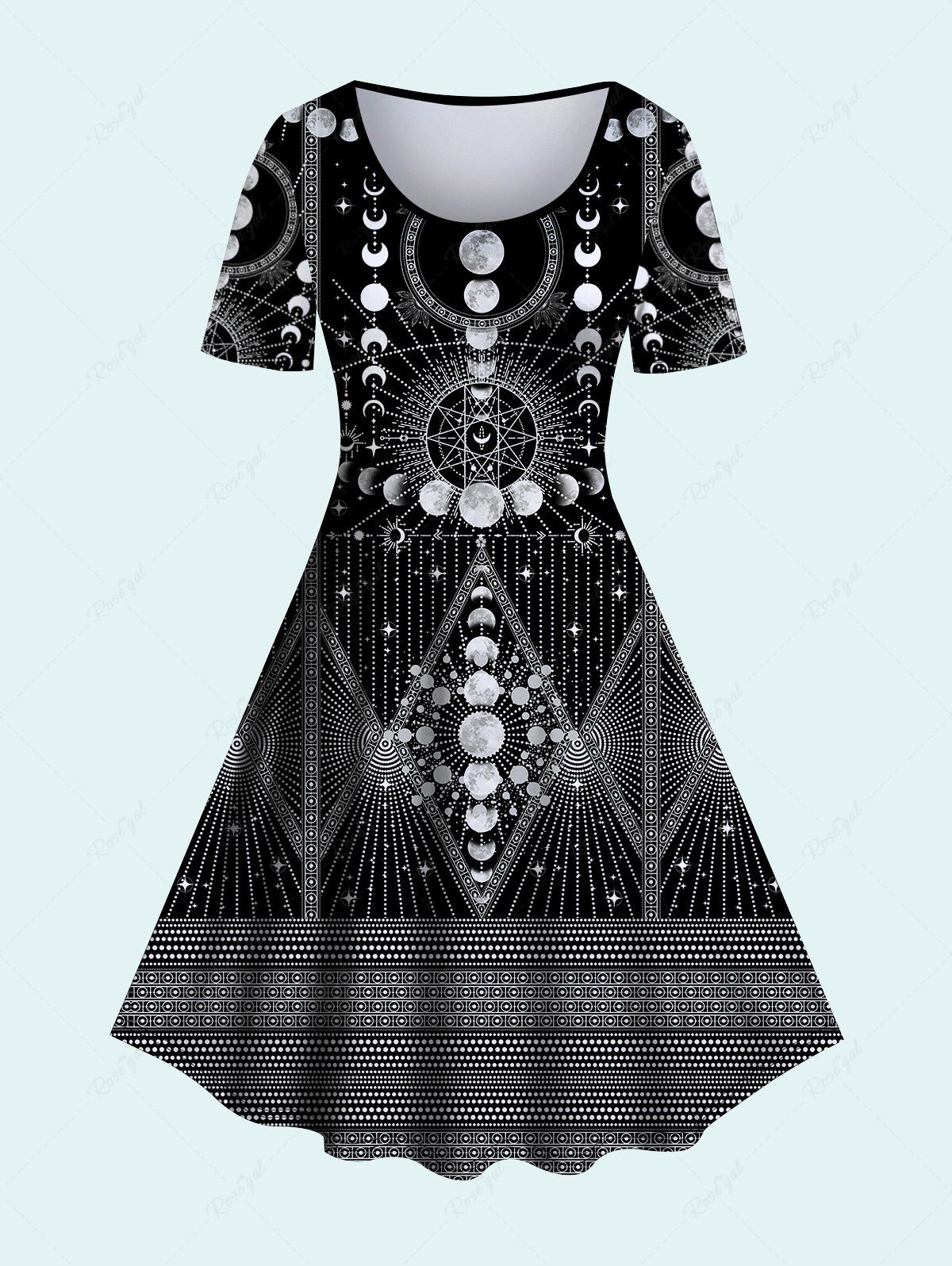 Fashion Gothic Moon Sun Geo Print A Line Dress  