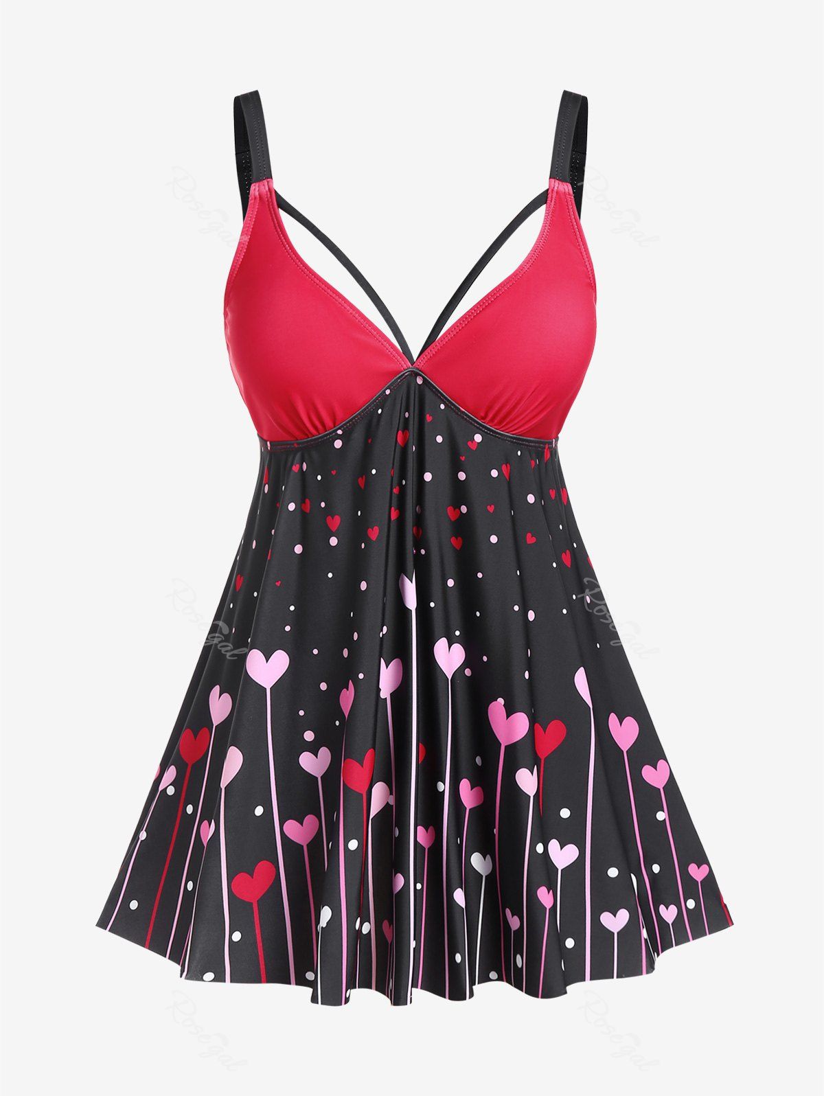 Outfits Plus Size Valentines Heart Printed Padded Backless Tankini Top Swimsuit  