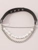 Collier Ras-du-cou Superposé en Fausse Perle avec Chaîne en Cuir PU - Noir 
